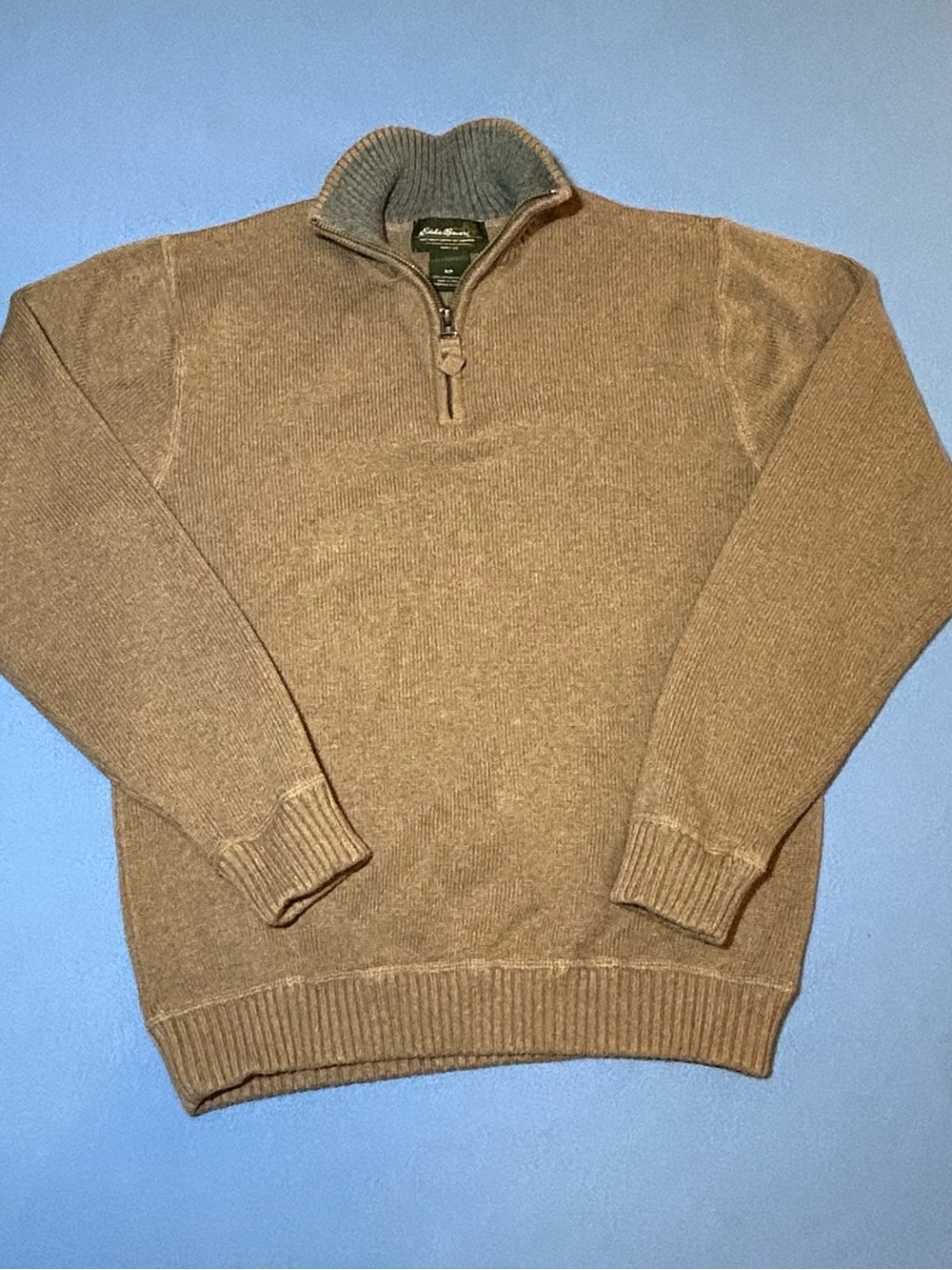 Eddie Bauer Taupe 1/4 Zip-Neck Sweater 100% Cotton